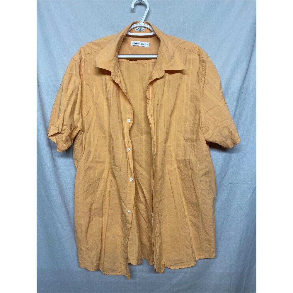 Calvin Klein mens Vintage Bowling Button Up Shirt Gold Orange Collared Top XL